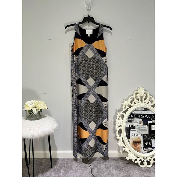 Women’s Bar 111 Front Row Colorful geometric print sleeveless maxi dress size me - Picture 1 of 4
